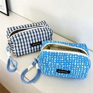1 Piece Fresh Light Blue Checkered Women's Makeup Bags h5 Picture2