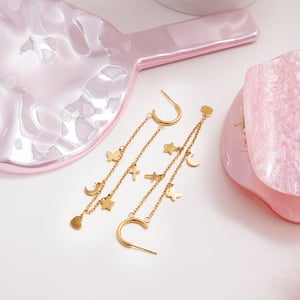 1 Pair Romantic Series Heart Stainless Steel Gold Color Women's Dangle Earrings h5 Picture5