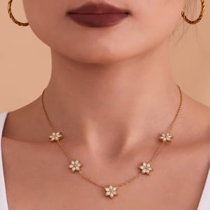 Gorgeous Flower Stainless Steel Gold Color Zircon Women's Jewelry Sets h5 Picture4