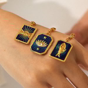 1 Piece Devil's Eye Star Moon Stainless Steel   Gold Color  Zircon Women's Pendants h5 Picture4