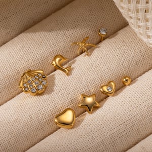 1 Set Ohrstecker aus Edelstahl mit Herz, Stern und Mond in Goldfarbe h5 Bild4