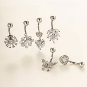 1 Piece Stylish Flower Heart Butterfly Copper Gold Color Zircon Navel Piercings h5 Picture5