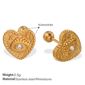 1 Pair Heart Stainless Steel Gold Color Rhinestone Piercing Earrings h5