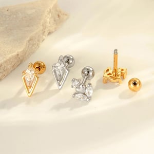 1 Piece Exquisite Heart Copper Gold Color Zircon Women's Piercing Earrings h5 Picture3