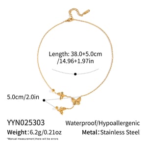 1 Piece Elegant Butterfly Stainless Steel Gold Color  Pendant Necklace h5 