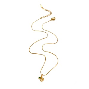 1 Piece Cherry Rhinestone Gold Color Pendant Necklace h5