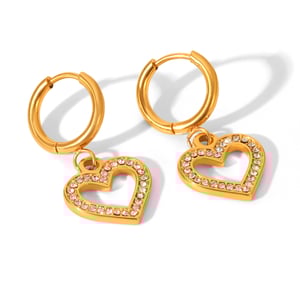 1 Pair Heart Stainless Steel   Gold Color  Zircon Women's Hoop Earrings h5