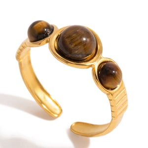 1 Piece Retro Circle Stainless Steel Gold Color Natural Stone Women's Gemstone Rings h5