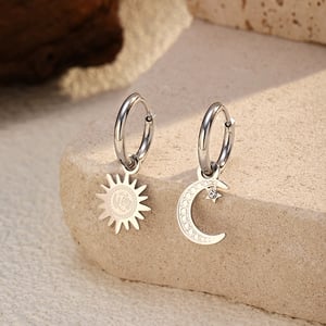 1 Pair Moon Stainless Steel Gold Color Drop Earrings h5 Picture3