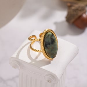 1 Piece Retro Stainless Steel Gold Color Natural Stone Gemstone Ring h5 Picture4