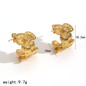 1 paio di orecchini a bottone in acciaio inossidabile color oro a forma di fiore h5 