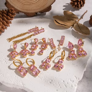 1 Pair Luxurious Series Stainless Steel Gold Color  Pink Zircon Drop Earrings h5 Picture3