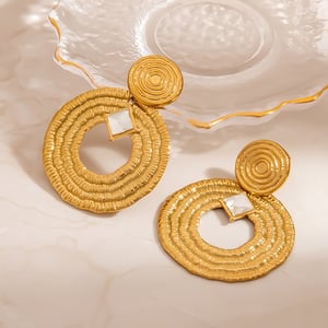 1 Pair Punk Circle Stainless Steel Gold Color Drop Earrings h5 Picture3