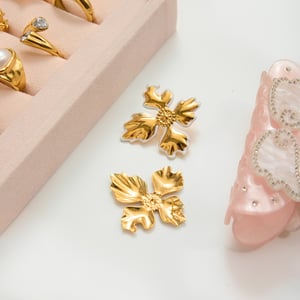 1 Pair Irregular Flower Stainless Steel Gold Color Women's Stud Earrings h5 Picture4