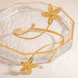 1 stuk luxe bloemenzon roestvrij staal goudkleurige dames manchet armbanden h5 Afbeelding3