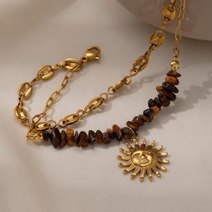 1 Stück Sonne Edelstahl Gold Farbe Naturstein Perlen Armband h5 Bild3