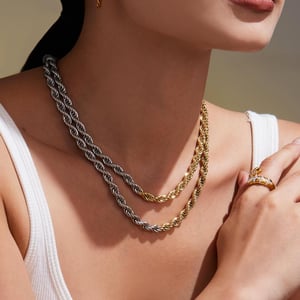 1 Piece Twist Mixed Gold&Silver Colors Stainless Steel Women's Chain Necklaces h5 Picture3