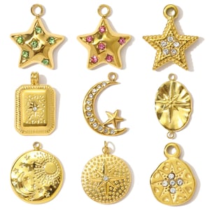 1 Piece Retro Star Moon Stainless Steel Gold Color Women's Pendants h5 Picture5