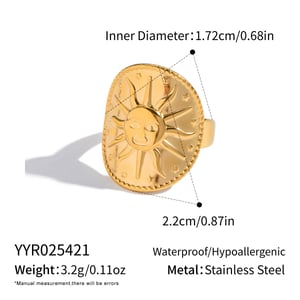 1 Piece Retro Sun Stainless Steel Statement Ring h5