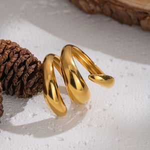 Anillo llamativo de acero inoxidable dorado con forma irregular de 1 pieza h5 Imagen4