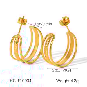 1 Pair C-shape Hollowed-out Stainless Steel Gold Color Hoop Earrings h5 Picture2