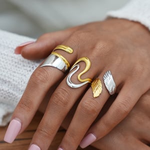 1 Piece Retro Mixed Gold Color And Silver Colors Wings Stainless Steel  Women's Statement Rings h5 Picture6