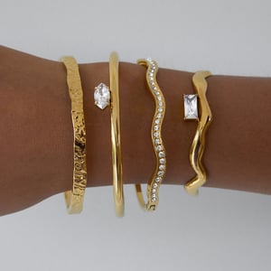 1 Piece Shinning Curve Stainless Steel Gold Color Zircon Women's Cuff Bracelets h5 Picture6