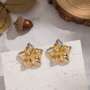 1 Pair Flower Mixed Gold Stainless Steel Stud Earrings h5 Picture5