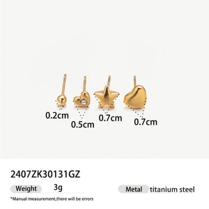 1 Set Ohrstecker aus Edelstahl mit Herz, Stern und Mond in Goldfarbe h5
