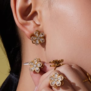 Classic Flower Rotatable Stainless Steel Gold Color Zircon Women's Jewelry Sets h5 Picture2