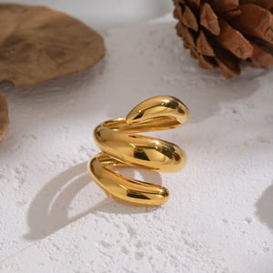 Anillo llamativo de acero inoxidable dorado con forma irregular de 1 pieza h5 Imagen2