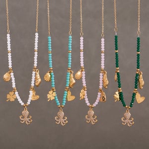 1 Piece Luxurious Octopus Stainless Steel Gold Color Natural Stone Zircon Women's Beaded Necklaces h5 Picture4
