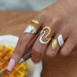 1 Piece Retro Mixed Gold Color And Silver Colors Wings Stainless Steel  Women's Statement Rings h5 Picture8