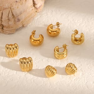1 Pair Circle Stainless Steel Gold Color Stud Earrings h5 Picture2
