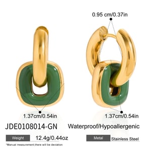 1 Pair Vintage Rectangle Stainless Steel Gold Color Women's Hoop Earrings h5
