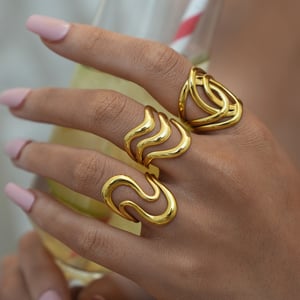 1 Piece Simple  Retro Irregular Shape Stainless Steel  Gold Color Women's Statement Rings h5 Picture3