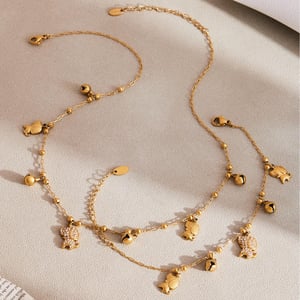 Delicate Cute Puppy Stainless Steel Gold Color Zircon Women's Jewelry Sets h5 Picture5
