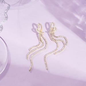 1 Pair Festive Series Heart Tassel Copper Dangle Earrings h5 Picture2