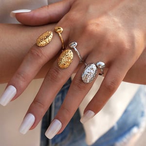 1 Piece Daily Hammer Pattern Stainless Steel Gold Color Statement Rings h5 Picture5