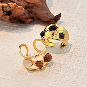 1 Parça Retro Düzensiz Şekil Paslanmaz Çelik Altın Rengi Doğal Taş Yüzük h5 Resim2