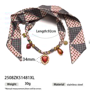 1 Piece Heart Stainless Steel Gold Color Fabric Pendant Necklace h5