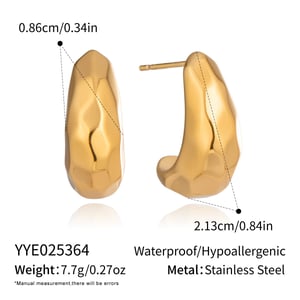 1 Pair Hammer Pattern Stainless Steel Gold Color Stud Earrings h5