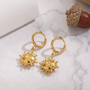 1 Pair Sun Smiling Face Stainless Steel  Gold Color  Drop Earrings h5 Picture3