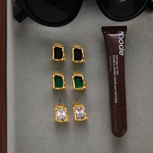 1 Pair Radiant Rectangular Shape Zircon Stainless Steel Gold Color Women's Stud Earrings h5 Picture6