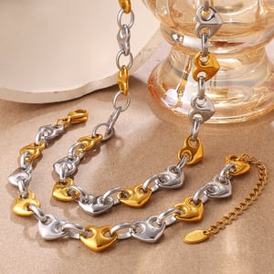 Heart Shape Stainless Steel Gold Color Jewelry Set h5 Picture3