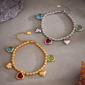 1 Piece Luxurious Heart Stainless Steel Gold Color Zircon Women's Charm Bracelets h5 Picture7