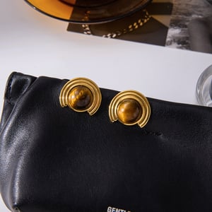 1 Pair Classic Ornate Natural Stone Stainless Steel Gold Color Women's Stud Earrings h5 Picture7