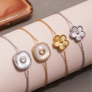 Simple Flower Stainless Steel Gold Color Women's Jewelry Sets h5 Picture6