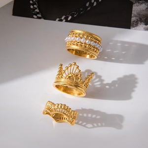 1 Piece Elegant Woven Lace Stainless Steel Gold Color Women's Gemstone Rings h5 Picture6