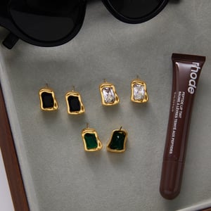 1 Pair Radiant Rectangular Shape Zircon Stainless Steel Gold Color Women's Stud Earrings h5 Picture5